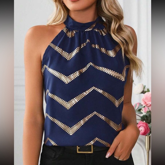 Boho gold chevron print tie back halter top - Picture 4 of 15